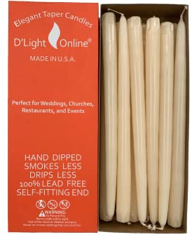 Ivory Taper Candles, 12 Inch Premium Quality Tapered Candles Hand-Dipped, Dripless, Smokeless Paraffin Wax, Cotton Wicks and Bulk Pack for Events - Set of 12 (12 Inch, Ivory)