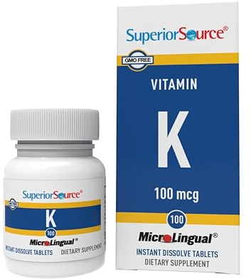 Superior Source Vitamin K 100 mcg - Bone Strength & Health Support Supplement - Vitamin K Supplement Aids Blood Health & Calcium Absorption - 30 Sublingual Dissolving Tablets