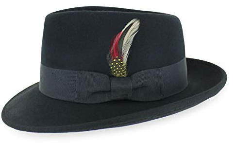 Belfry Fedora Gangster 100% Wool Stain Resistant Crushable Dress Fedora in Black Grey Navy Brown Pecan (Large, Black)