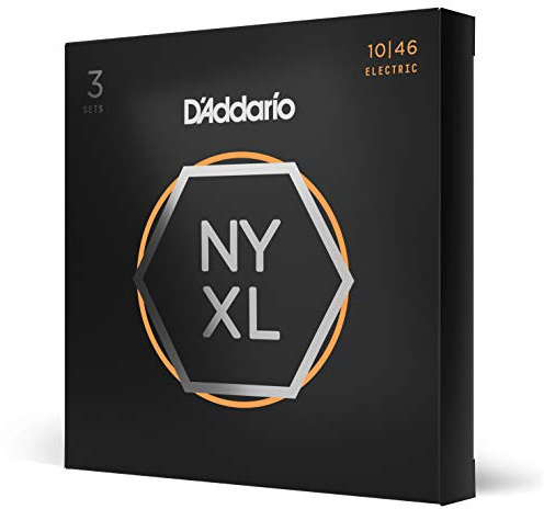 D'Addario gitarrsträngar – NYXL elgitarrsträngar – NYXL1046-3P – oöverträffad styrka, inställningsstabilitet, förbättrad mellanklass – för 6 stränggitarrer – 10-46 vanligt ljus, 3-pack