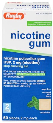 Rugby Polacrilex 2mg Nicotine Gum - USP Uncoated Mint Flavor, Sugar-Free Quit Smoking and Vaping Aid, 50 Count (1-Pack)