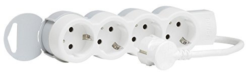 LEGRAND, Steckdosenleiste - Mehrfachstecker mit 4 Steckdosen (4-fach); zur Befestigung an Wand und Tisch; extra flach, 695006