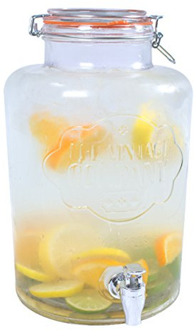 The Vintage Company Jumbo Glass Drinks Dispenser/Airtight Lid and Tap / 7.6 Litre Capacity / 22 x 22 x 35 cm/Events, Parties, Weddings, BBQs 51050