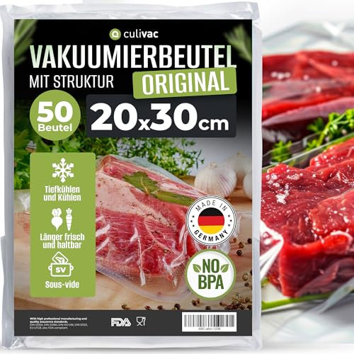 culivac Vakuumierbeutel 50 Vakuumbeutel 20x30cm Premium, Folienbeutel für jedes Folienschweißgerät Vakuumiergerät Vakuumierer, Vakuumierfolie Original sous vide, Made in Germany, BPA-frei