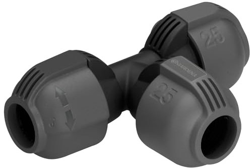 Dérivation en T de Gardena : raccord de tuyau pour dérivation du tuyau de pose, 25 mm, compatible avec les tuyaux de pose 25 mm de Gardena, montage sans outils (2771-20)