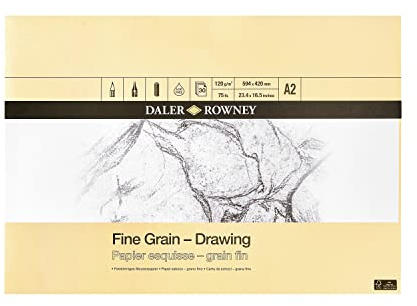 Daler-Rowney Zeichenpapier, feinkörnig, leicht strukturiert, 120 g/m², A2, einseitig geklebt, säurefrei, 30 weiße Blatt, ideal für professionelle Künstler, weiß | Leicht strukturiert, einseitig geklebt, säurefrei, für professionelle Künstler und Studenten