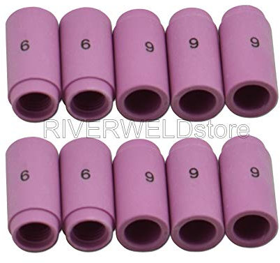 RIVERWELD Accessoires de chalumeau de soudure TIG - Gobelets céramiques de buse en alumine - 13N10, 6#, Orifice 9,5mm - Adaptés pour PTA, DB, SR, WP 9, 17, 18, 20, 25, 26 - Pack de 10