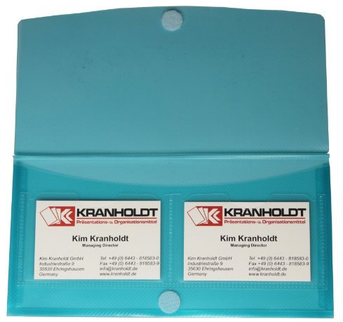 Dokumententaschen Sammelmappen Sichttaschen DIN Lang quer transparent türkis- Dokumentenmappe mit 2 Visitenkartentaschen, Klappe und Klettverschluss - 10 Stück