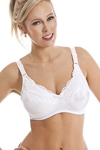 Camille Womens Non Wired Full Cup Support White Bastectomy Bras with Pockets 34B