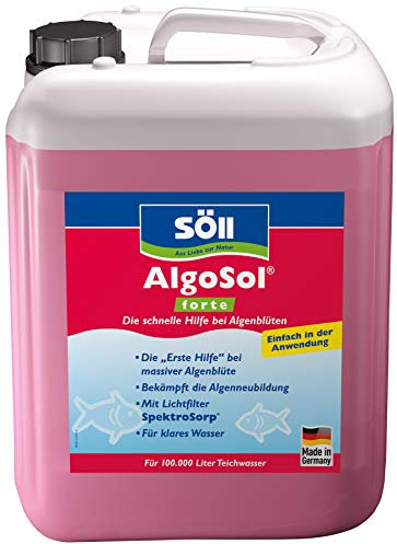 Söll 80489 AlgoSol forte, 5 l - Teichpflegemittel, schnelle Hilfe bei Algen im Teich, hochkonzentrierte Teichpflege mit Lichtfilter gegen Teichalgen Schwebealgen