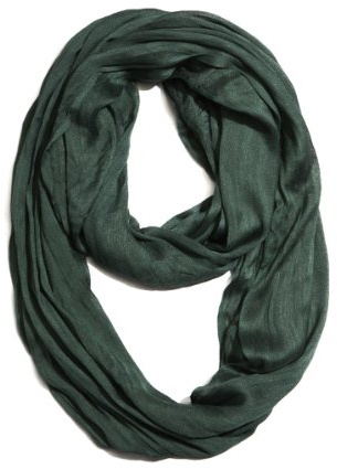 Plum Feathers Light Weight Silky Scrunch Solid Infinity Loop Silk Cotton Scarf (Dark Green)