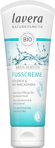 lavera Fusscreme basis sensitiv ∙ Erfrischend & desodorierend ∙ Für geschmeidig weiche Füße ∙ Bio-Macadamia & Heilerde ∙ Bio Pflanzenwirkstoffe 4er Pack (4 x 75 ml)