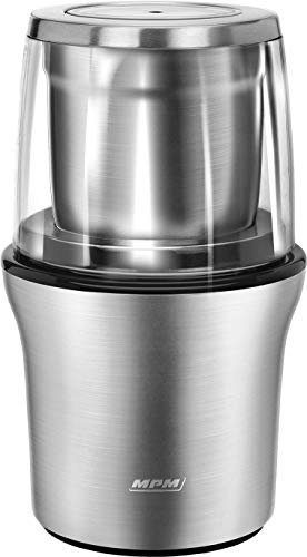 MPM MMK-06M Molinillo Café eléctrico pequeño + picadora multiusos, semillas especias y frutos secos, acero inox, 200W