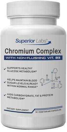 Superior Labs Chromium Complex (Formerly Polynicotinate +B3) 200mcg Non-GMO, High Absorption Niacin-Bound Supplement, Supports Healthy Blood Sugar Levels and Metabolism, 90 Veg Capsules