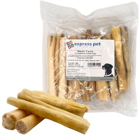Express Pet Supplies Beef Tails 500g (10-13 Tails) 15cm (6 Inch) | Grain & Gluten-Free | 100% Natural Air-Dried Treat for Dogs | Long Lasting Low Odour