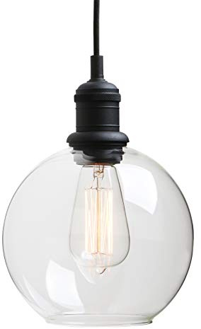 Yosoan Rundkugel-Klar Glas Industrie Loft-Pendelleuchte Pendelleuchten Badezimmerleuchte, Badezimmerlampe, Innenleuchte, spritzwassergeschützt (Schwarz Farbe)