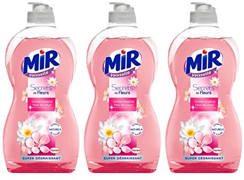 Mir Vaisselle - Secrets de Voyage - Médiation au Japon - Super Dégraissant - Liquide Vaisselle - Fleurs de Lotus - Cerisier Impérial - 95% d'ingrédients d'origine naturelle - Lot de 3 x 500 mL