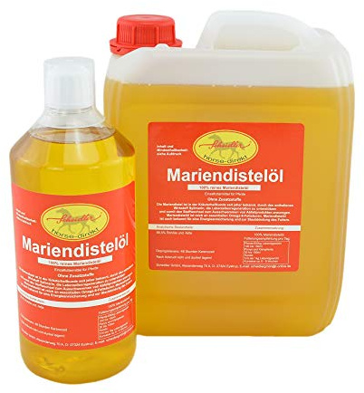 Scheidler horse-direkt Mariendistelöl 6L (5L Plus 1L) Einzelfuttermittel für Pferde, Hunde & Katzen – Natürliche Nahrungsergänzung & kaltgepresst – Reich an Omega 6 und Vitamin E – inkl. Dosierkappe