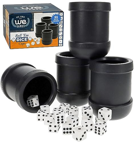 WE Games Dice Cups, Professional Grade Plastic with 20 Dice & Instructions for Liar's Dice, Set of 4