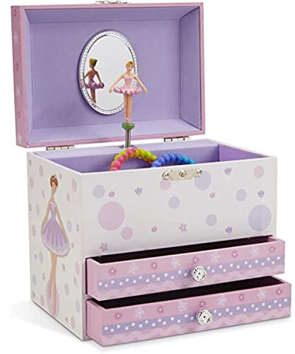Jewelkeeper Jewellery Box for Girls - Ballerina Music Box with Two Storage Layers - Kids Musical Jewellery Box for Storing Bracelets and Necklaces - White and Purple