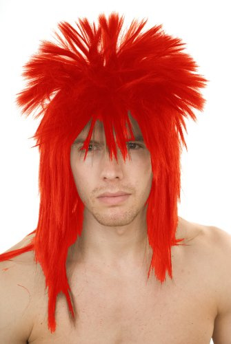 Rock 70S 80S Heavy Metal Style Wig Fancy Dress Red