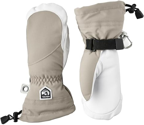 Hestra Womens Extra Warm Ski Gloves: Heli Leather Winter Cold Weather Powder Mitten, Khaki/Off White, 7