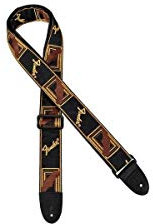 Fender Monogrammed Guitar Strap, 2 Inch Adjustable, Black Yellow Brown, Woven Logo, Comfortable Nylon Backing, 36-58 Inch Length