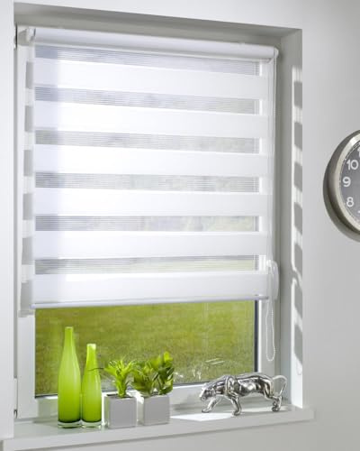 DécoProfi Duo-Doppelrollo ohne Bohren B:100 cm, L:220 cm Weiss (Offwhite) I Mit Klemmfix/Klemmträger zur Montage I Doppel Rollo innen für Balkontüren und Fenster
