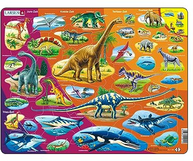 Larsen Puzzles HL1 Rahmenpuzzle Kinder Dinosaurier und Naturgeschichte 85 Teile ab 6 Jahre Lernspielzeug Konzentration und Kreativität fördern