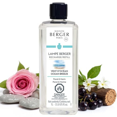 Maison Berger Ocean Breeze Lampe Berger Refill, 1 Liter (33.8 fl oz), 2-in-1 Catalytic System, Neutralizes Odors and Diffuses Fragrance, Rose, Blackcurrant, Marine Notes, Jasmine, Made in France