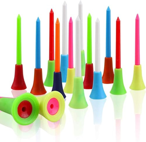 Crestgolf Rubber Cushion Top Plastic Golf Tees Mixed Colors Pack of 50pcs (3-1/4)