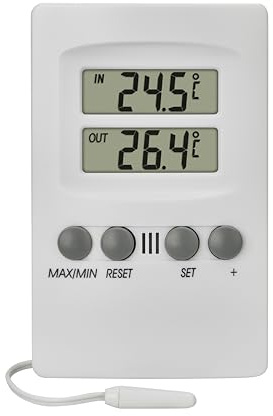 TFA Dostmann Termómetro digital para interior y exterior, 30.1024, con sensor de cable impermeable, con alarma, color blanco, 70 x 20 x 110 mm