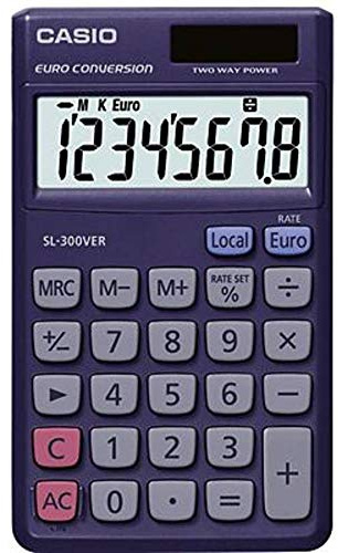 Casio Taschenrechner SL-300VER, 8-stellig, Währungsumrechnung, Schnellkorrekturtaste, Solar-/Batteriebetrieb, farbe