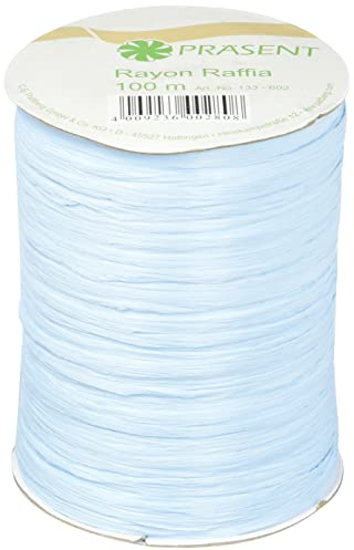PRÄSENT Rayon Raffia Bastband hellblau, 100 m Dekoband zum Einpacken von Geschenken, Verzieren & Basteln festlicher Dekos, Schleifenband für besondere Anlässe