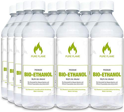 Bioethanol 96,6% – 12 x 1L Flaschen zum handlichen Gebrauch- Reinheit, Qualität, Sicherheit & nachhaltige Herstellung - Made in Germany