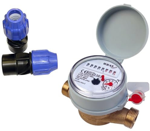VuAqua Single-Jet Cold Water Meter 3/4 BSP (20mm) with MDPE Fittings