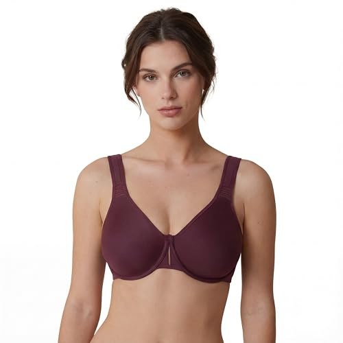Selene, Reggiseno Contenitivo Donna con Spalline Larghe Comfort e Ferretto, Senza Imbottitura, Collezione Lorea, Colore Bordeaux, Taglia 5D