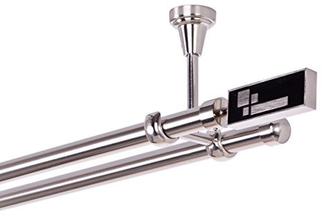 Barra de cortina 19 mm 2 Vías) techo Fijación Acero Inoxidable aspecto metal nuevo, 240, Cortineros para Salon, Varilla Extensible para Visillos