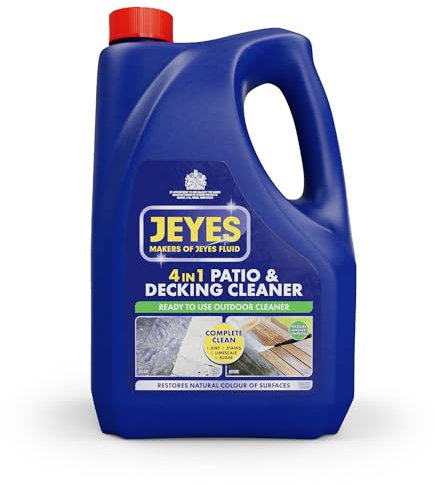 Jeyes 4 In 1 Patio & Decking Cleaner (4 Litre). Patio Cleaner Fluid for Paths, Drives, Decking & Fencing - Outdoor Disinfectant Liquid or Pressure Washer Detergent - Tackles Dirt, Algae & Stains