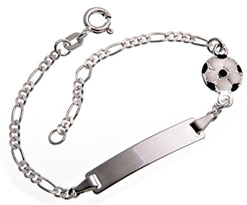 Silberketten Store Baby und Kinder Gravurarmband mit Fussball inklusive Gravur (beidseitig) - massiv 925 Silber, Länge wählbar 10,5-15,5cm