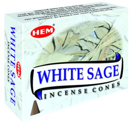 HEM White Sage Incense Cones – 12 Boxes × 10 Cones Each – Natural Smudging Aromatherapy for Cleansing, Purification, Meditation & Removing Negative Energy