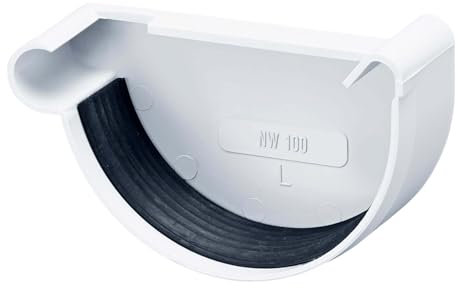 INEFA Dachrinnen Endstück halbrund, PVC NW100 / 100mm, links Weiß Dachrinnenzubehör, einfache Steckmontage, Made in Germany