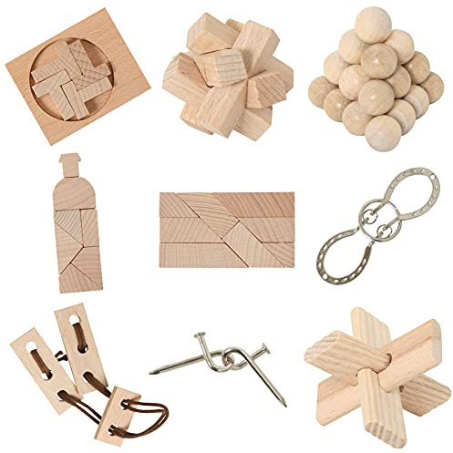 Bartl 111021 9 beliebte Knobelspiele aus Holz und Metall Sortiert im Spar-Knobel-Pack für Erwachsene und Kinder