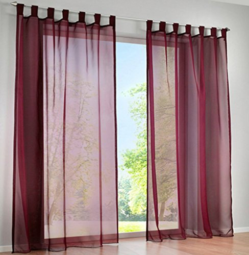 SIMPVALE 2 Stücks Voile Vorhänge zu Gürtelschlaufe transparent Vorhänge Fenster Balkon aus Tüll Breite 140cm, Polyester, Weinrot, Höhe 225cm