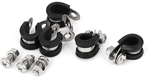 Sourcingmap 11mm 304 Stainless Steel EPDM Rubber Lined P Clips Hose Pipe Clamp 5pcs
