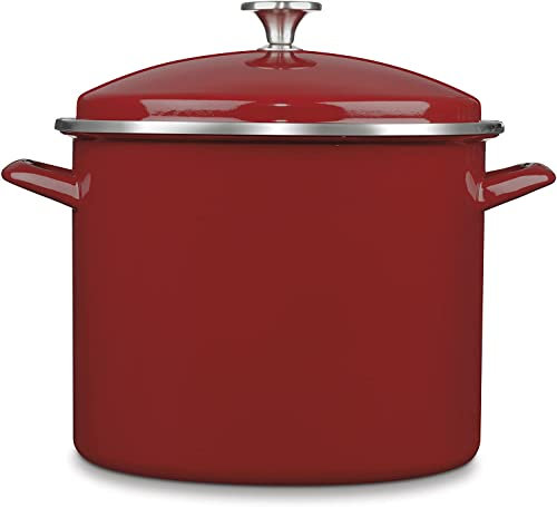 Cuisinart EOS126-28R Chef's Classic Enamel on Steel Stockpot with Cover, Red