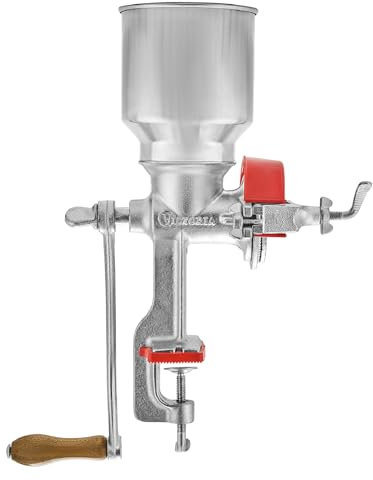 Victoria Mulino Grano Manuale Macinino Cereali in Ghisa per Macinare Caffè, Mais, Avena, Spessore di Macinatura Regolabile, Tramoggia Alta, Grain Grinder con Morsetto da Tavolo