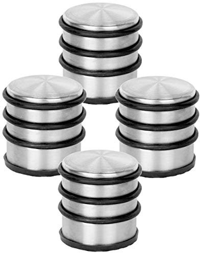 HRB Türstopper Edelstahl hoch massiv 4 Stück - Schwerer Türstopper Boden mit modernen Design, Door Stopper versehen mit Gummiring zum Schutz der Türen (Silber)