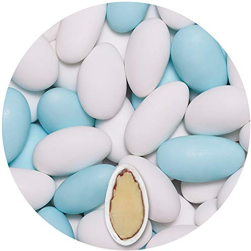 EinsSein Confetti di Mandorla Matrimonio Gracile bianco e azzurro chiaro 1kg | 300 pezzzo Confettata per Comunione Battesimo Cresima Nascita e Laurea | Decorazioni Bomboniere per Bimba Cuoricini