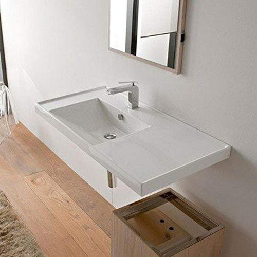 Scarabeo 3008-One Hole ML Rectangular Ceramic Self Rimming/Wall Mounted Bathroom Sink, White